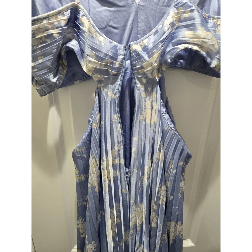 Abercrombie & Fitch Satin Giselle Pleated Cutout Maxi Dress Blue Floral XLT